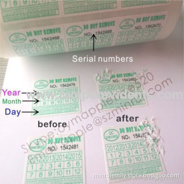 Destructive Warranty Sticker With Dates,do Not Tamper Eggshell Paper Sticker,destructible Vinyl Warranty Seal Label 